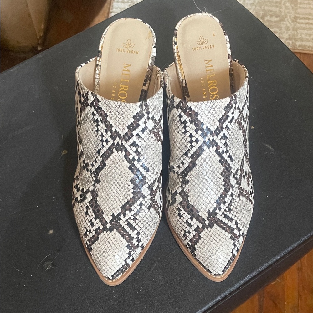 Snakeskin Pattern Mules - Black and Cream
100% Vegan